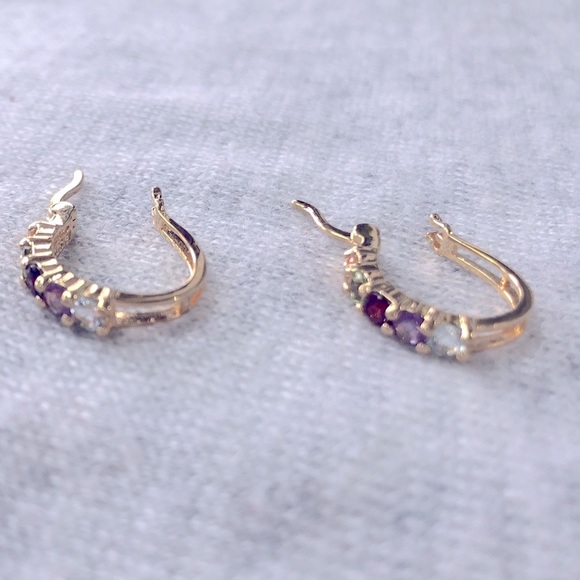 Gemstone Pierced Hoop Earrings - Picture 6 of 8